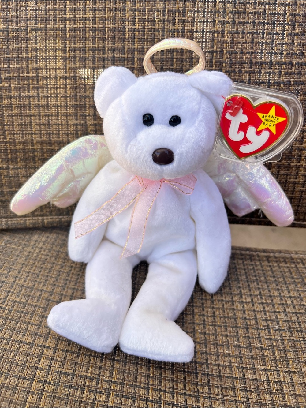 Ty White Angel Bear with Iridescent Pink Wings